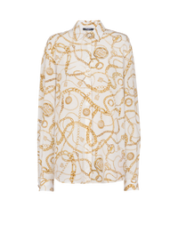 Chemise en soie imprimée motif balmain chaînes - Blanc & Or