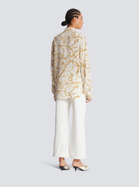 Chemise en soie imprimée motif balmain chaînes - Blanc & Or
