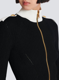 Cardigan zippé en maille à col montant - Noir & Blanc