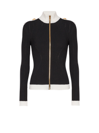 Cardigan zippé en maille à col montant  - Noir & Blanc