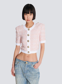 Cardigan à manches courtes en maille - Rose Pâle &  Blanc