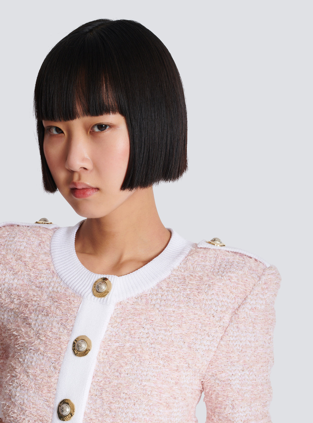 Cardigan à manches courtes en maille - Rose Pâle &  Blanc