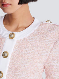 Cardigan à manches courtes en maille - Rose Pâle & Blanc