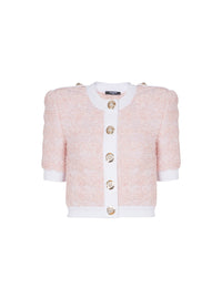 Cardigan à manches courtes en maille - Rose Pâle & Blanc