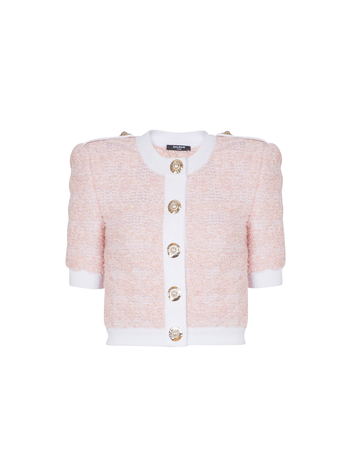 Cardigan à manches courtes en maille - Rose Pâle & Blanc