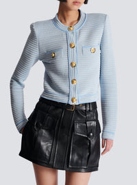 Long-sleeved knit cardigan - Blue & White