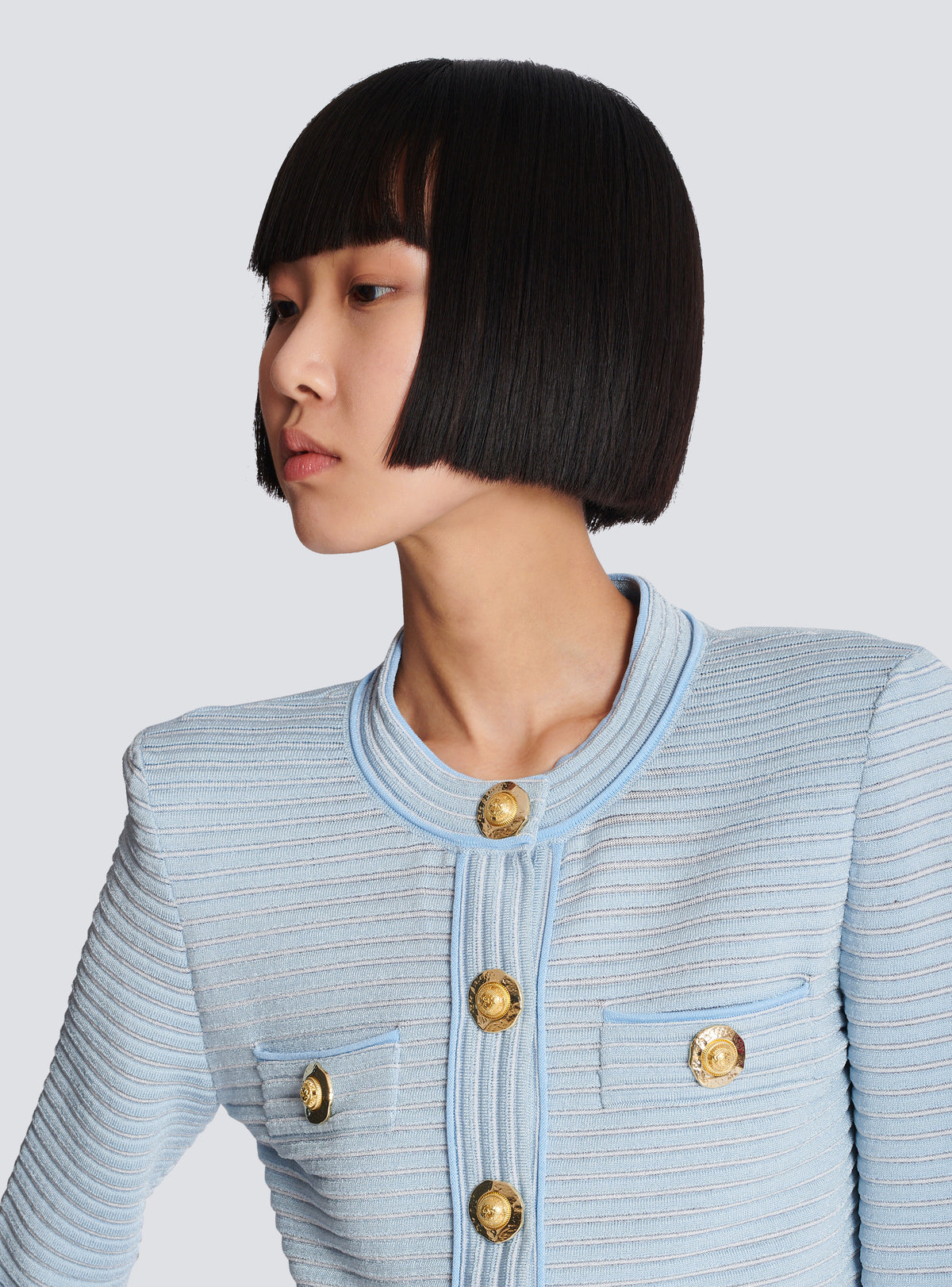 Cardigan à manches longues en maille reliefée - Bleu & Blanc