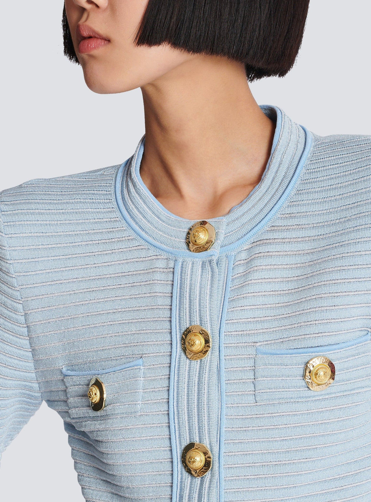 Long-sleeved knit cardigan - Blue & White