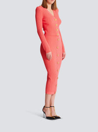 Long-sleeved cable-knit cardigan - Dark Pink
