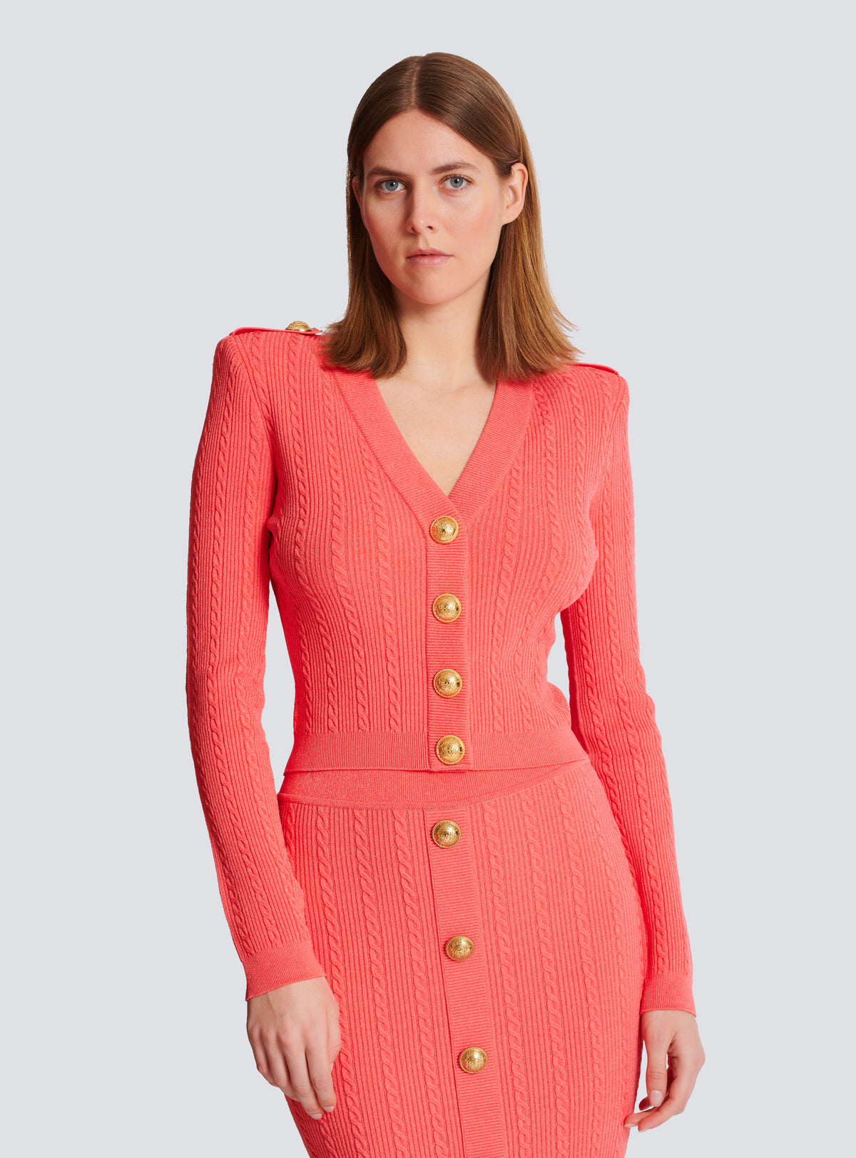 Cardigan à manches longues en maille torsadée - Rose Foncé