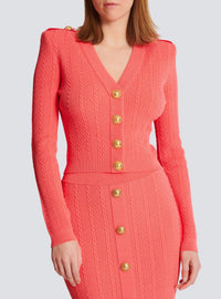 Long-sleeved cable-knit cardigan - Dark Pink