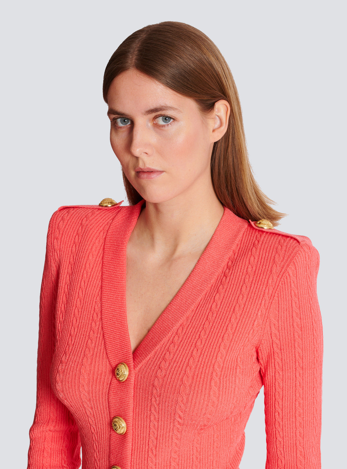 Cardigan à manches longues en maille torsadée - Rose Foncé