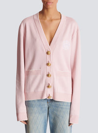 Cardigan en maille brodée balmain emblème - Rose Pâle &  Blanc