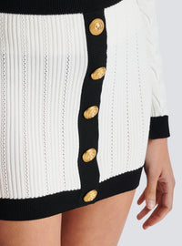 Jupe courte tricotée torsade boutonnée - Blanc & Noir