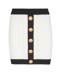 Jupe courte tricotée torsade boutonnée - Blanc & Noir