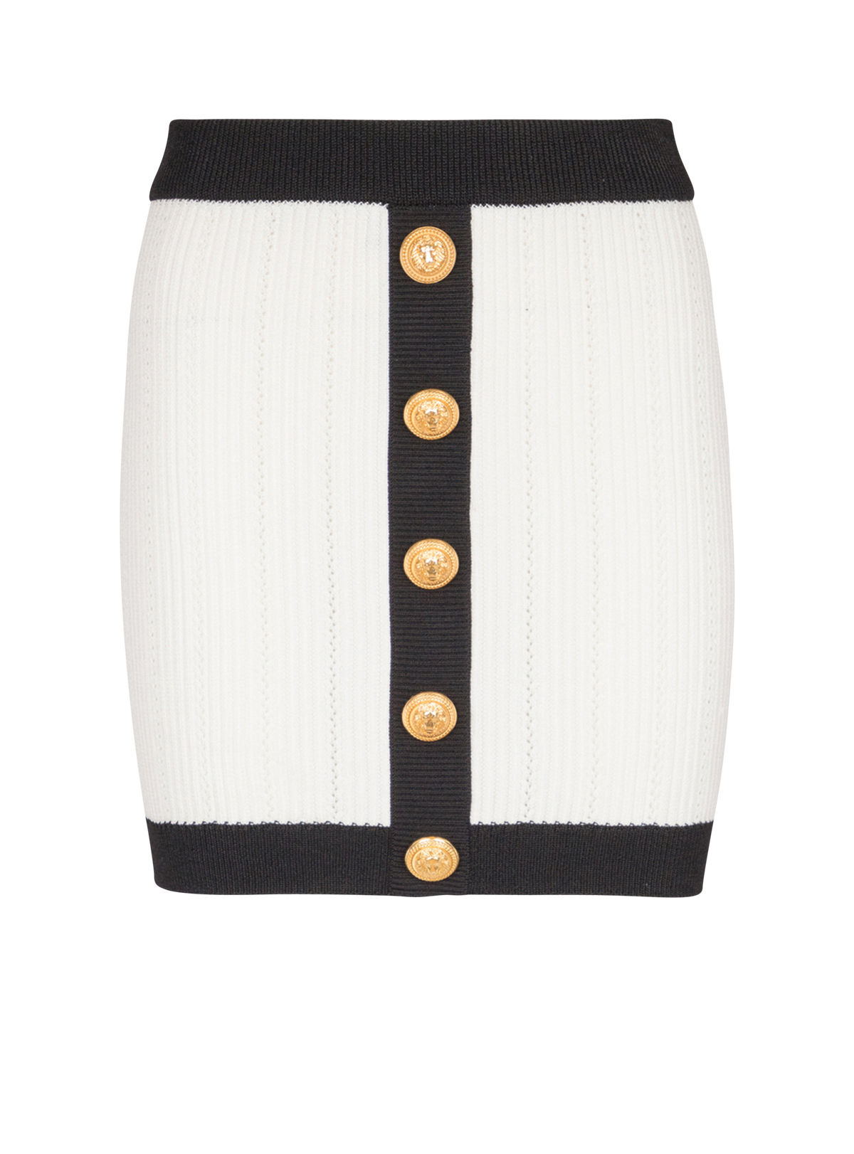 Jupe courte tricotée torsade boutonnée - Blanc & Noir