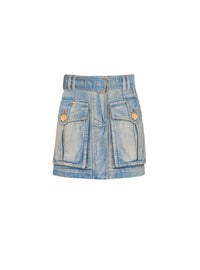 Jupe courte à poches en denim - Bleu Jean Clair