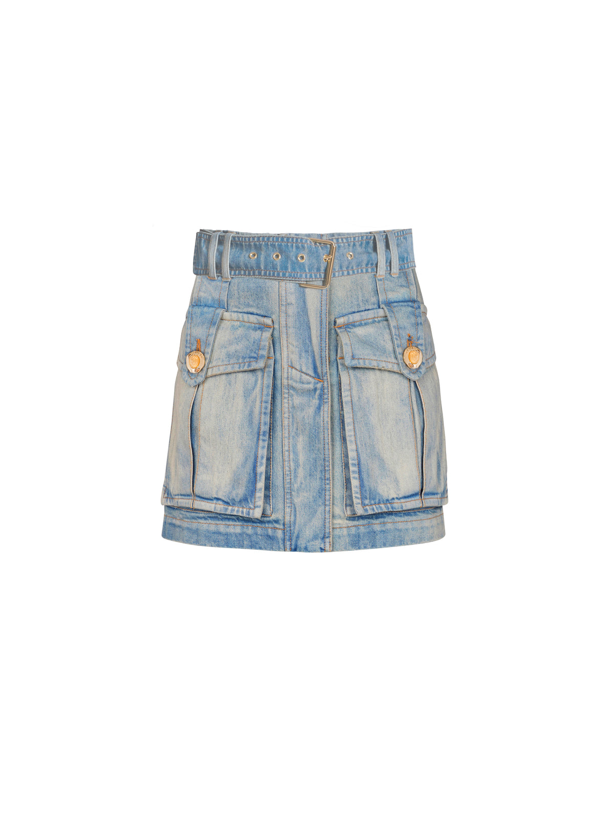 Jupe courte à poches en denim - Bleu Jean Clair