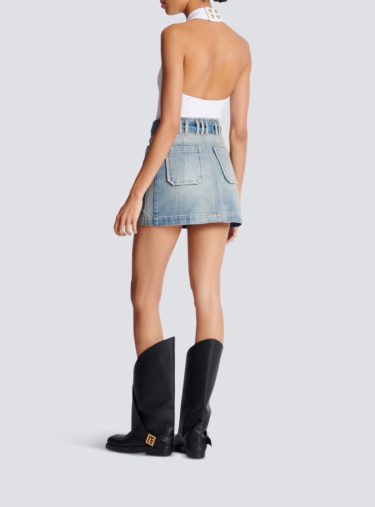 Jupe courte à poches en denim - Bleu Jean Clair