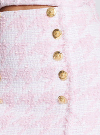 Jupe courte droite en tweed boutonnée - Blanc & Rose