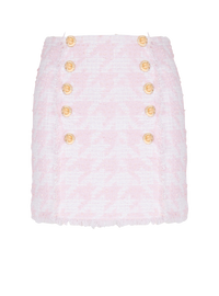 Jupe courte droite en tweed boutonnée - Blanc & Rose
