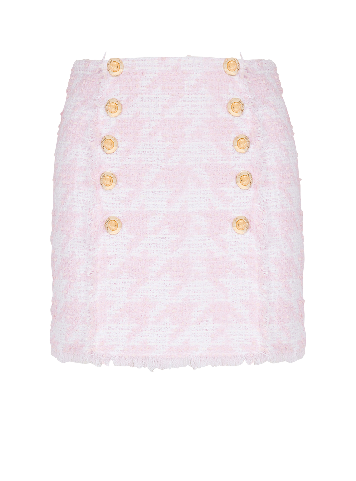 Jupe courte droite en tweed boutonnée - Blanc & Rose