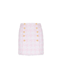Straight tweed short skirt - White & Pink