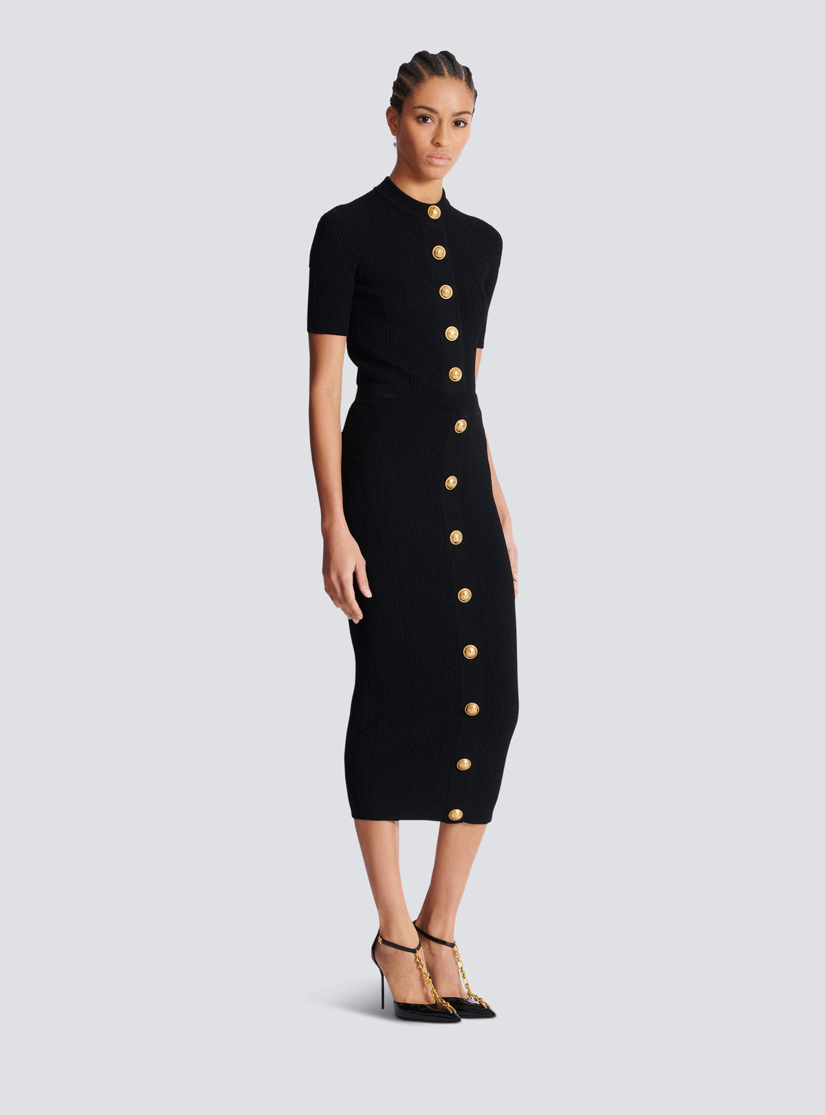 Jupe midi en maille torsadée - Noir