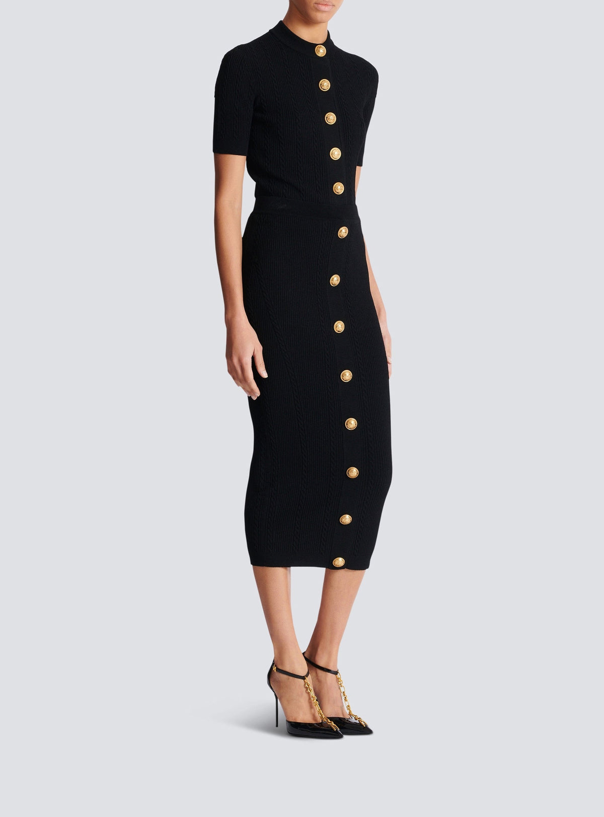 Twisted knit midi skirt - Black