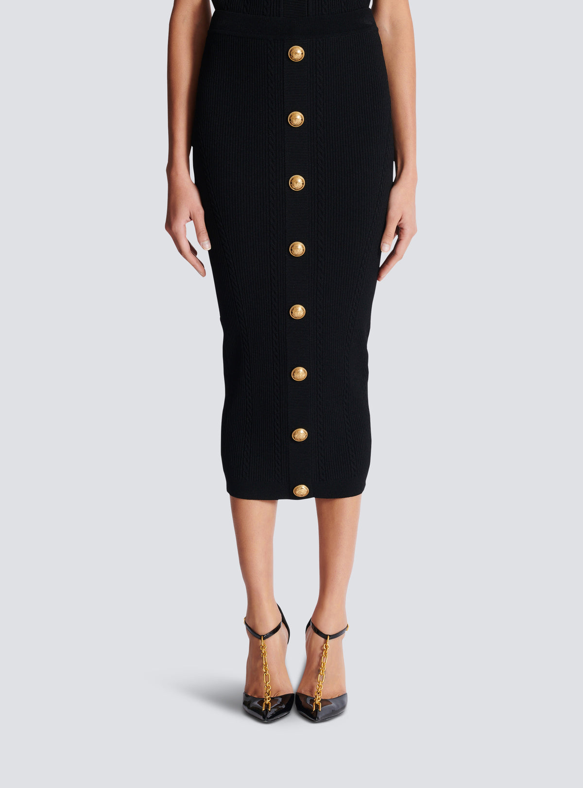Jupe midi en maille torsadée - Noir