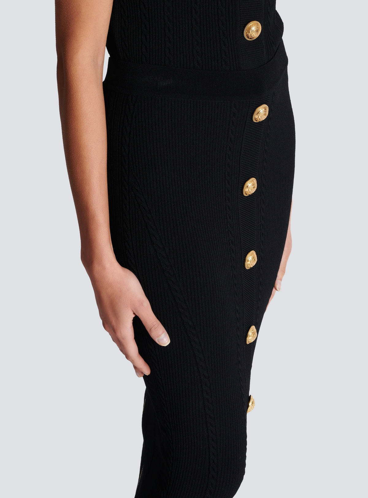 Jupe midi en maille torsadée - Noir