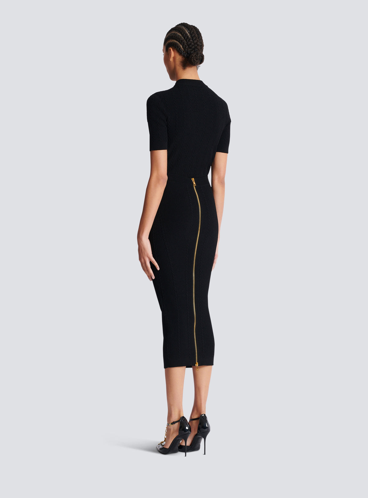 Jupe midi en maille torsadée - Noir