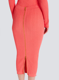 Jupe midi en maille torsadée - Rose Foncé