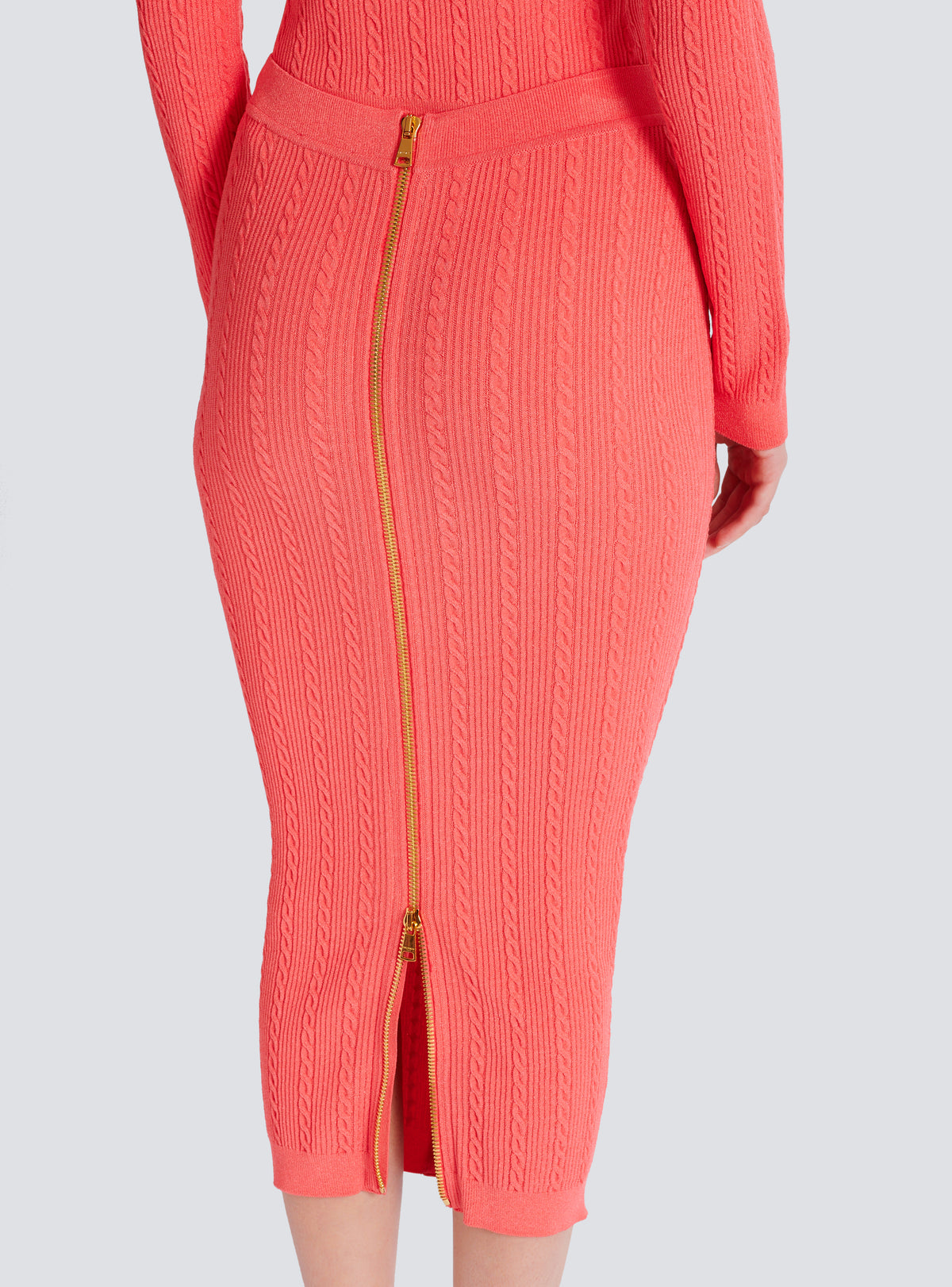Jupe midi en maille torsadée - Rose Foncé