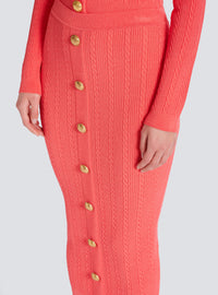 Jupe midi en maille torsadée - Rose Foncé