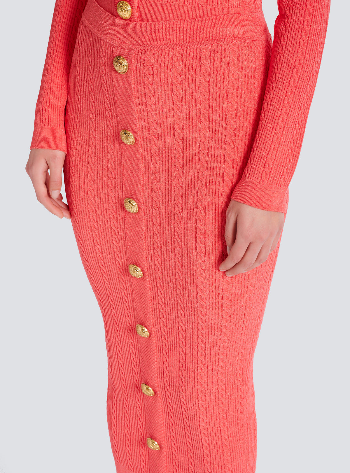 Jupe midi en maille torsadée - Rose Foncé
