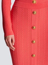 Jupe midi en maille torsadée - Rose Foncé