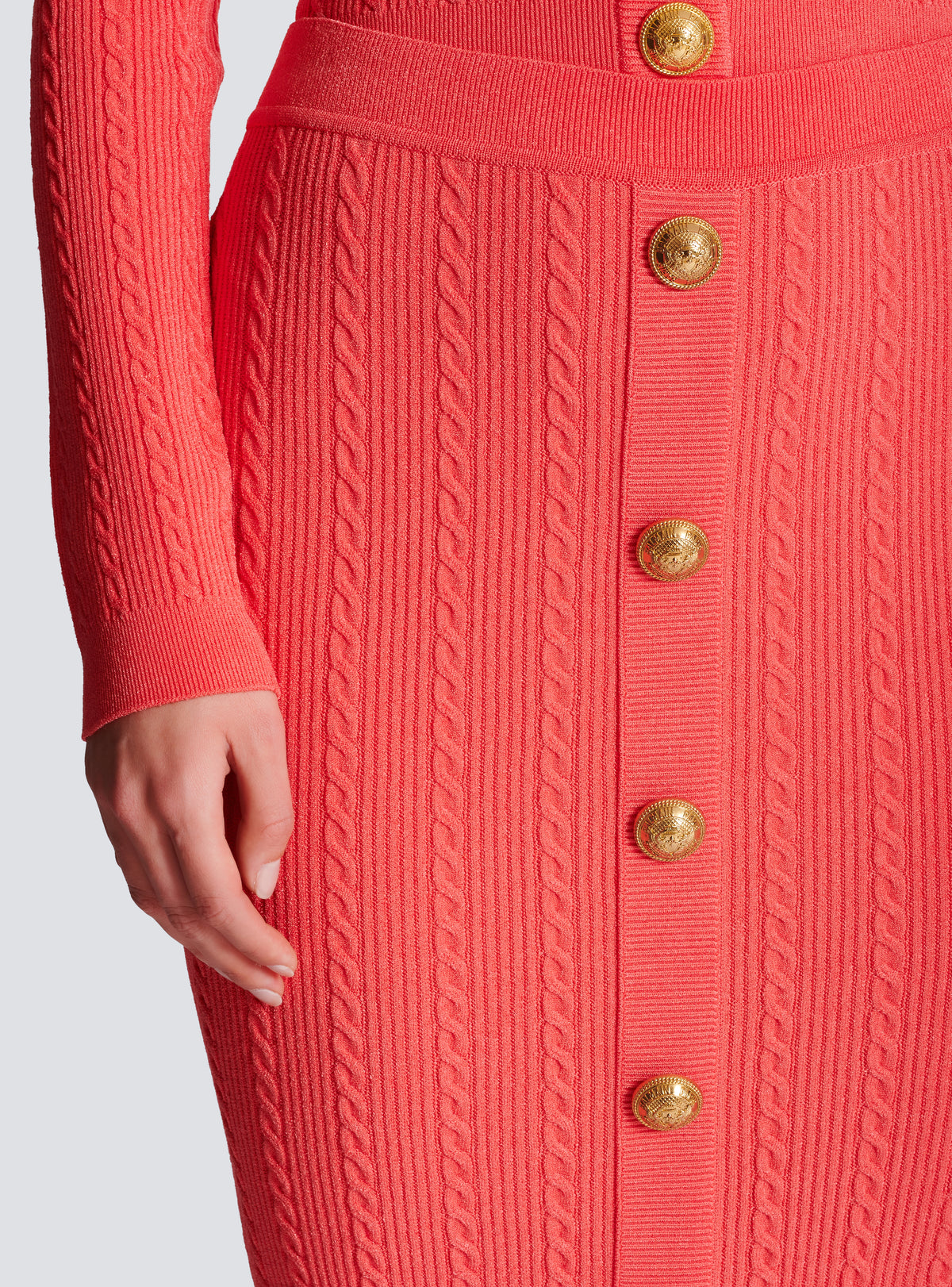 Jupe midi en maille torsadée - Rose Foncé