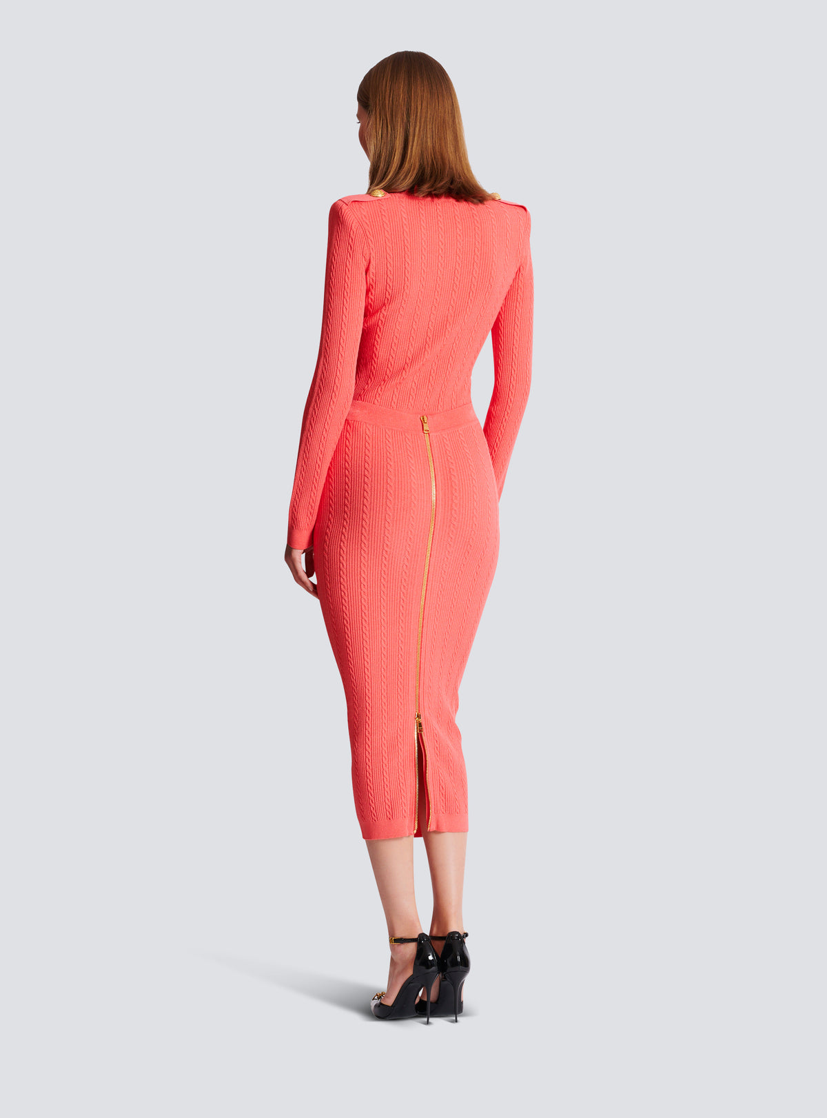 Jupe midi en maille torsadée - Rose Foncé
