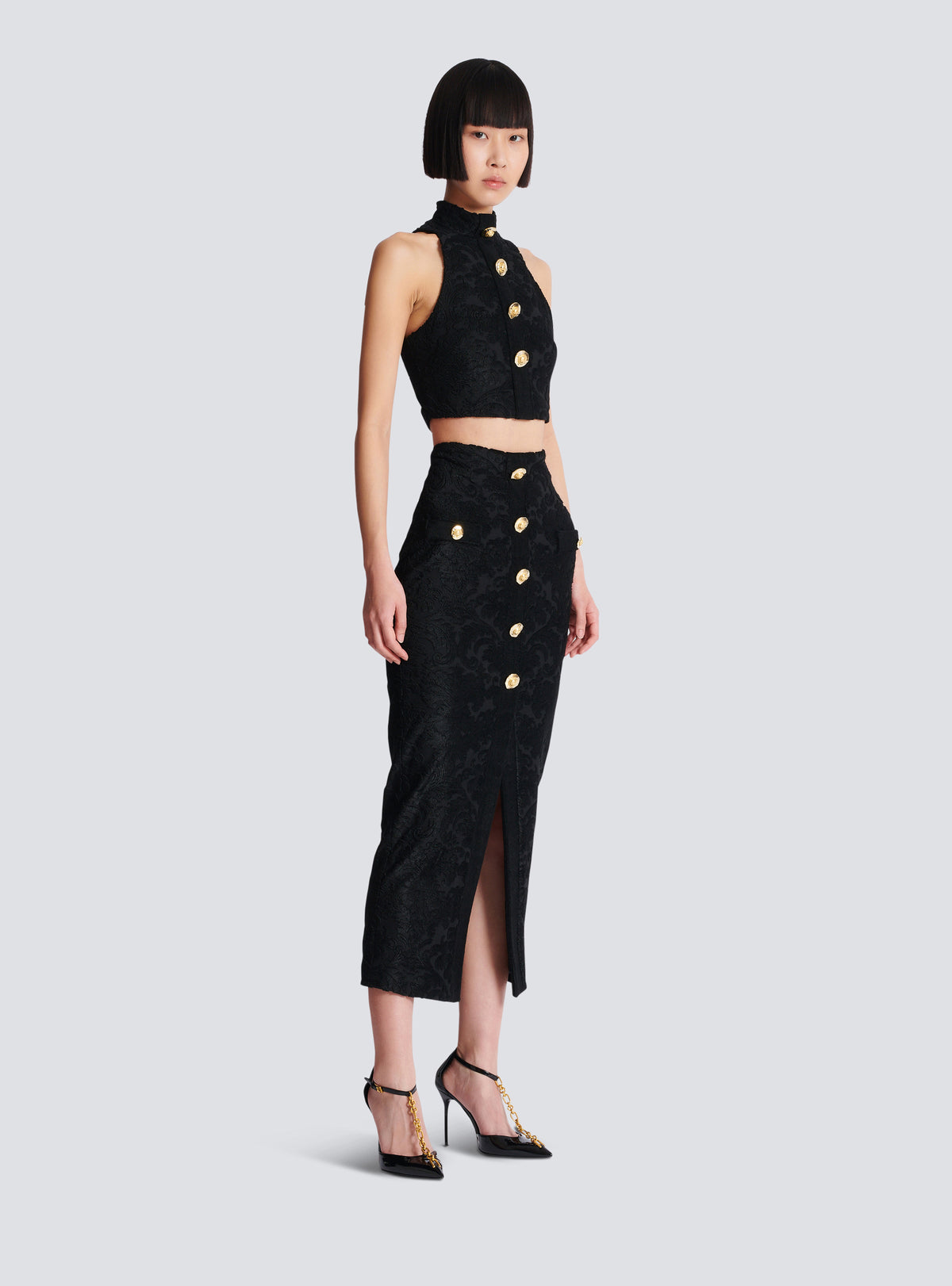 Jupe midi à motif baroque - Noir