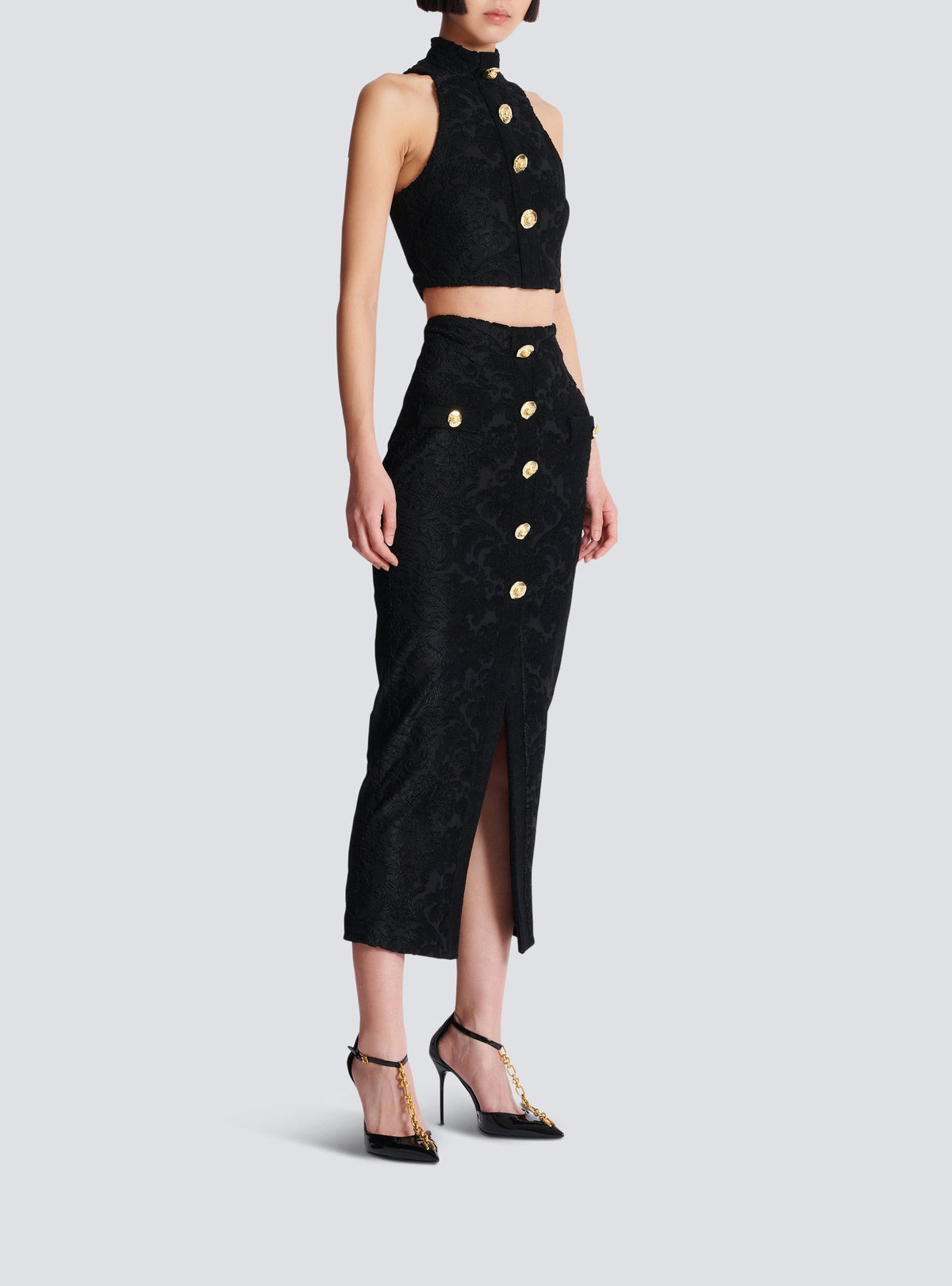 Jupe midi à motif baroque - Noir