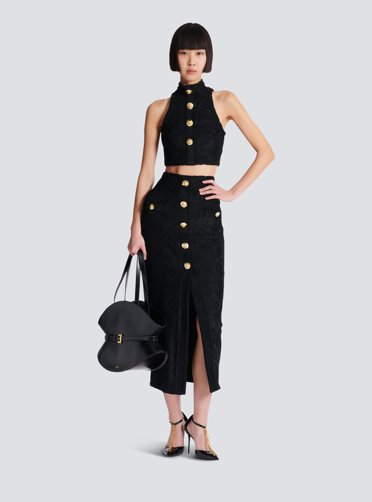 Jupe midi à motif baroque - Noir