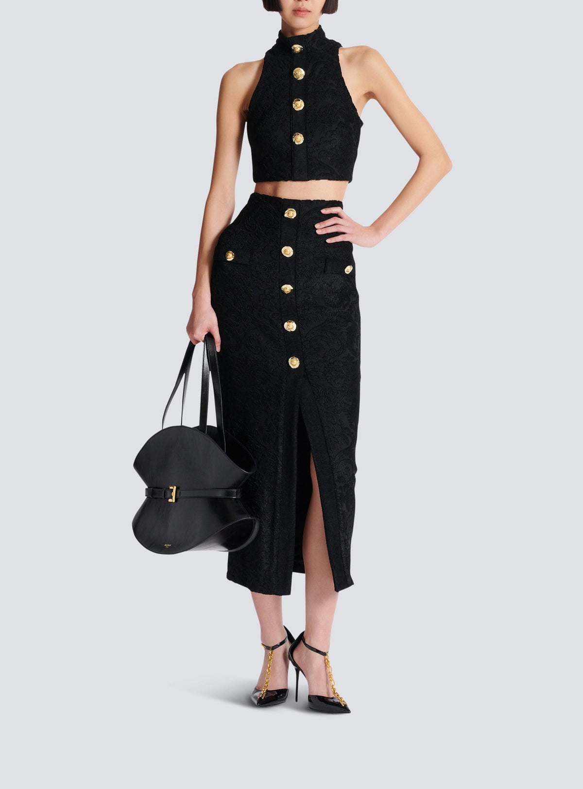 Jupe midi à motif baroque - Noir