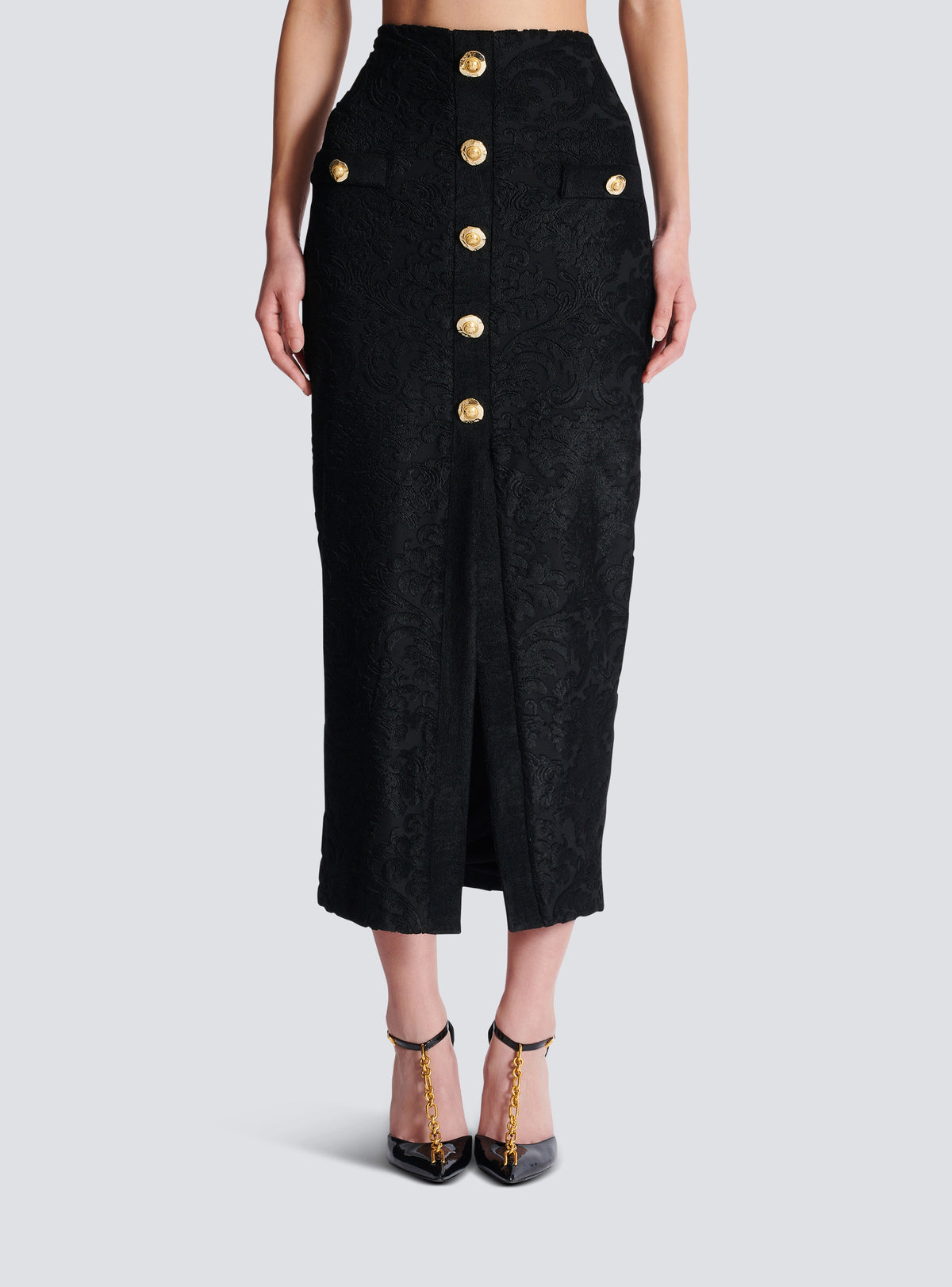 Jupe midi à motif baroque - Noir