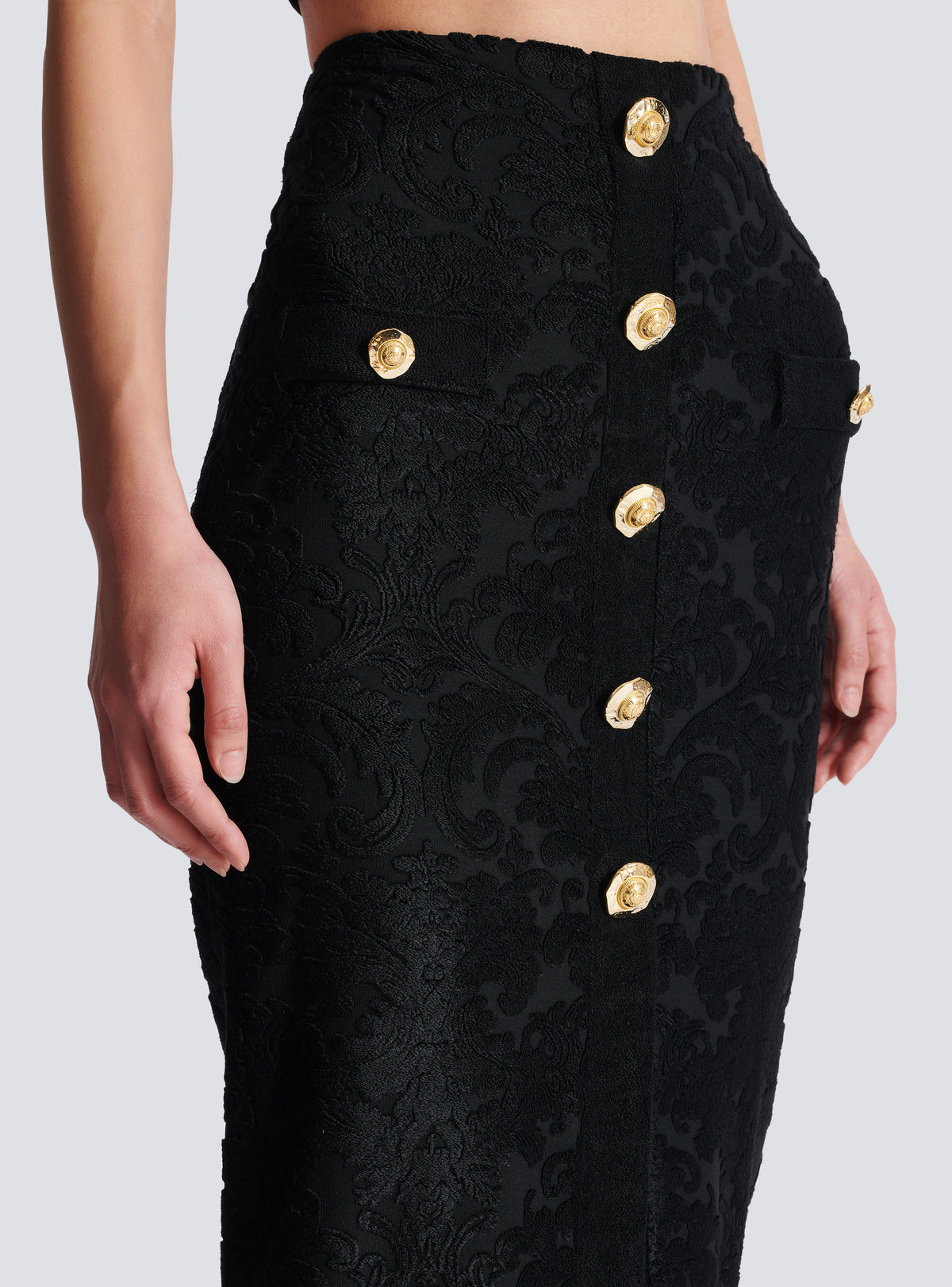 Jupe midi à motif baroque - Noir