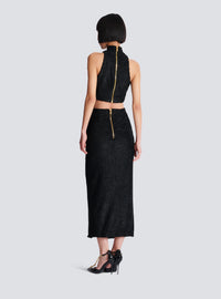 Jupe midi à motif baroque - Noir
