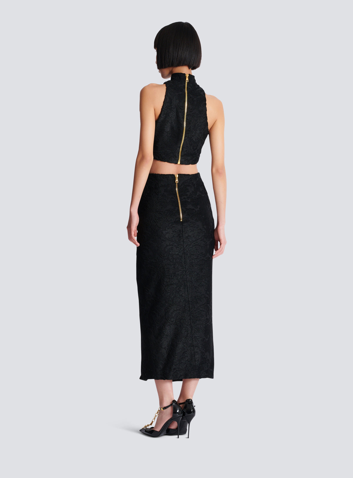 Jupe midi à motif baroque - Noir