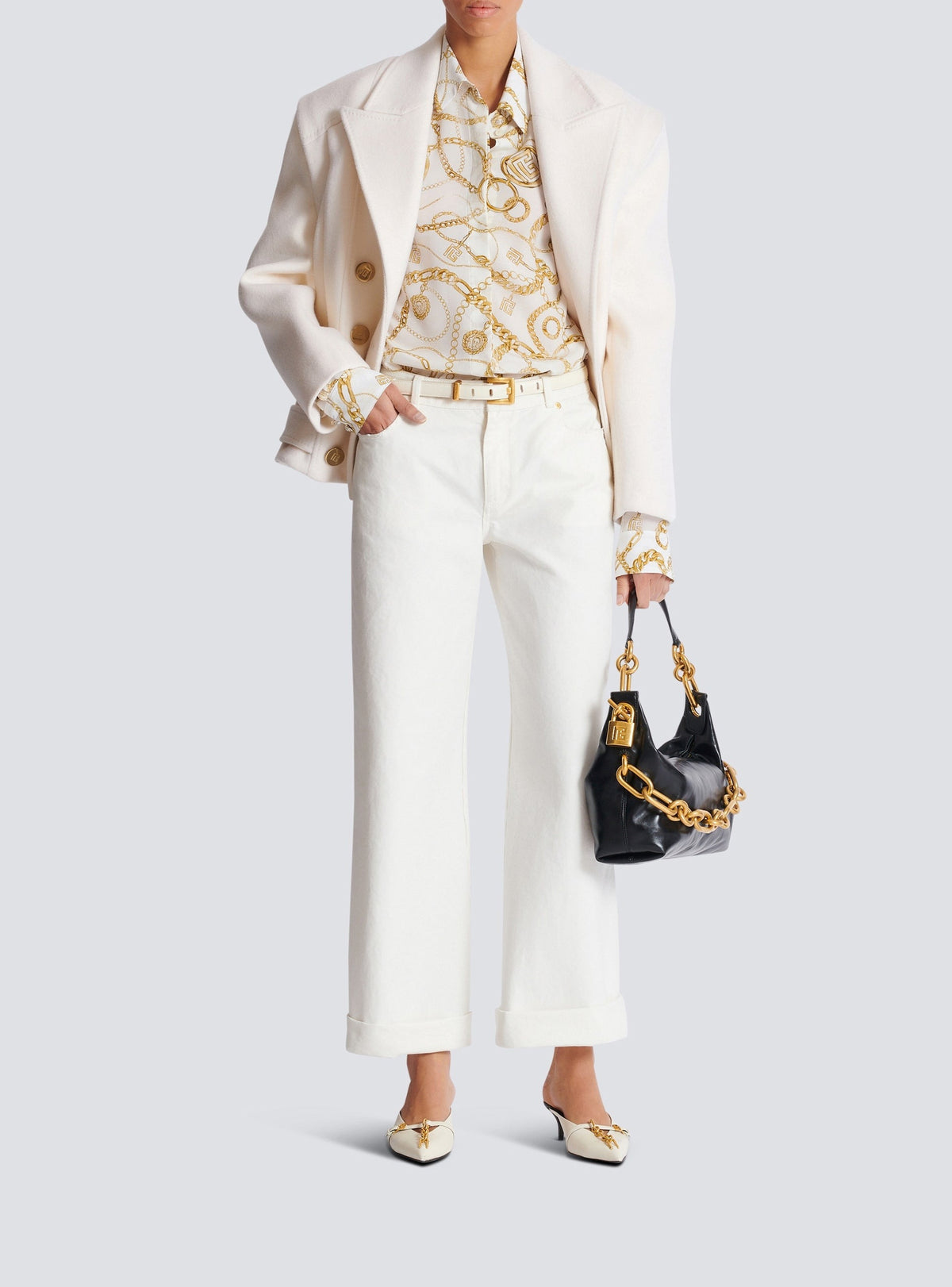 Pantalon droit en denim - Blanc Cassé