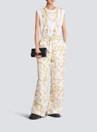 Pantalon fluide en soie - Blanc & Or