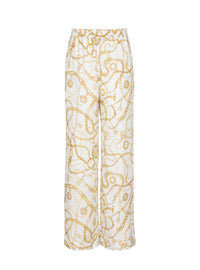 Pantalon fluide en soie - Blanc & Or